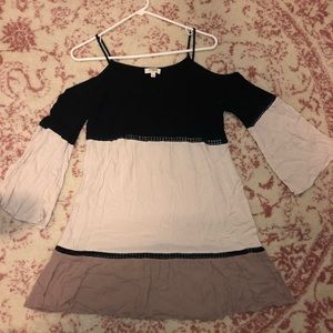 Tri-color Cold Shoulder Dress